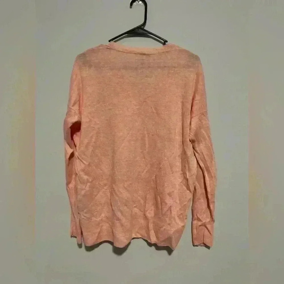 Eileen Fisher Melange Organic  Linen V-Neck Box Sweater Top Size Small Pink - Picture 2 of 5
